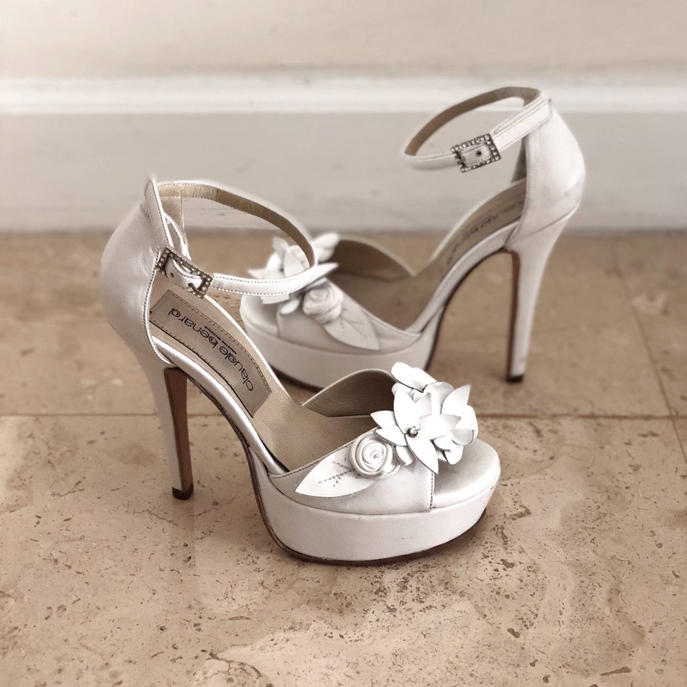 White Embellished Platform Wedding Sandals Size 6